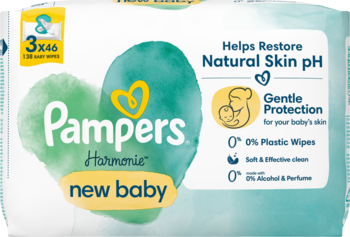 PAMPERS Harmonie New Baby chusteczki nawilzane 3x46 szt