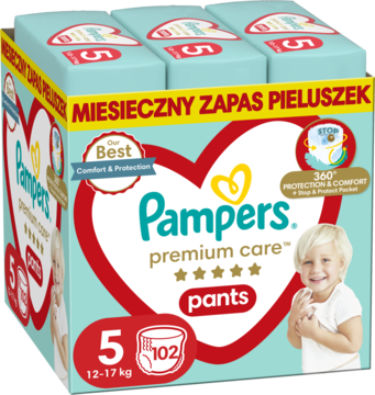 PAMPERS Premium Care pieluchomajtki 12 17kg rozmiar 5 102 szt