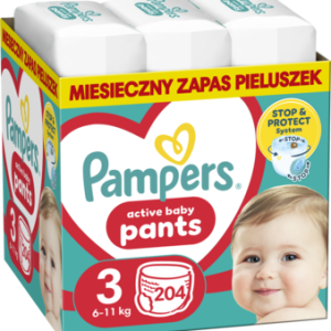 PAMPERS Active Baby pieluchomajtki 6 11kg rozmiar 3 204 szt